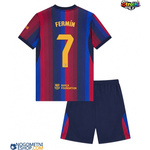 Otroški Nogometni dresi Barcelona Fermin Lopez #7 Domači 2026-27 Kratek Rokav (+ Kratke hlače)
